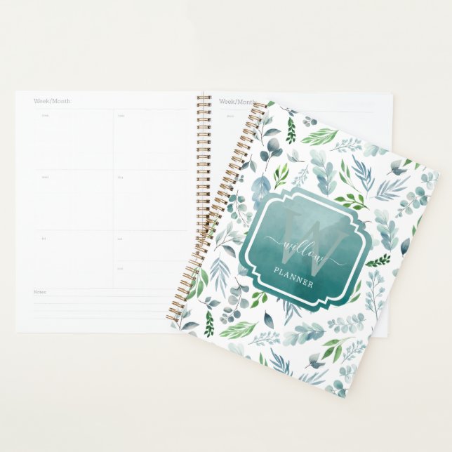 Modern Boho Monogram Greenery Eucalyptus Foliage Planner (Display)