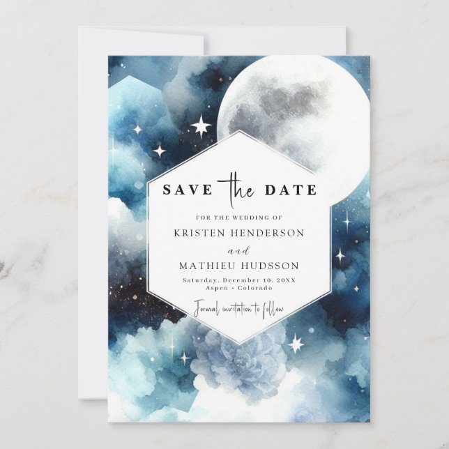 Modern Boho Moonlit Wedding Save The Date (Front)