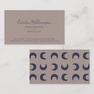 Modern Boho Moons Beige Blue Simple Trendy Business Card