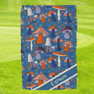 Modern Boho Mushroom Pattern Girl Golfer Golf Towel