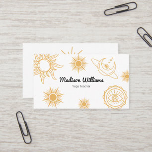 Modern Boho Mystical Yellow Sun and Moon Pattern   Business Card