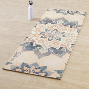 Modern Boho Neutral Mandala Script Name  Yoga Mat