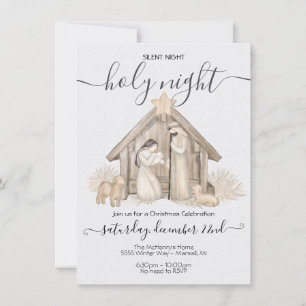 Modern Boho Neutral Nativity Christmas Invitation