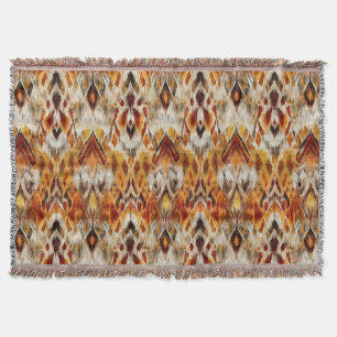 Modern Boho Neutrals Brown Orange Ikat Tribal Throw Blanket