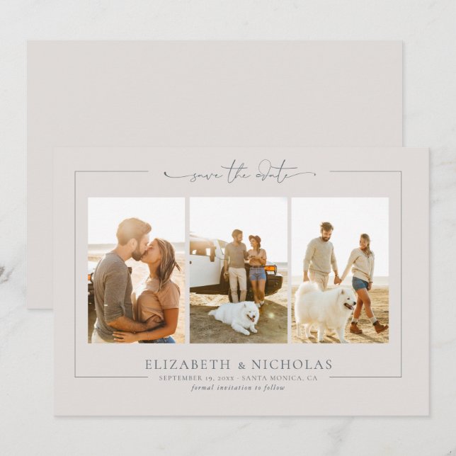 Modern Boho Ocean Glass | 3 Photo Save the Date (Front/Back)