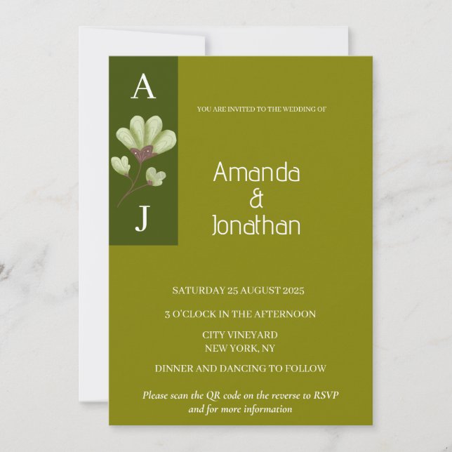Modern Boho Olive Green Wedding Invitation (Front)