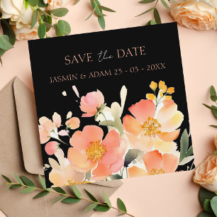 Modern Boho Orange Peach and Black Floral Wedding Save The Date