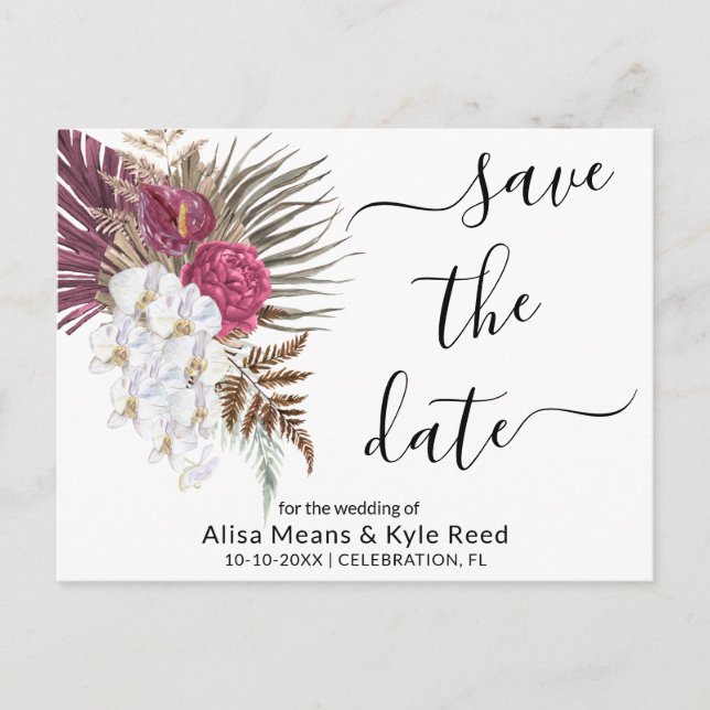 Modern Boho Orchids Floral Save the Date Announcement Postcard (Front)