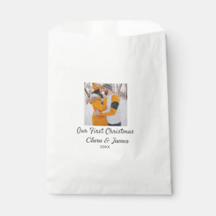 Modern boho our first Christmas photo couple name Favour Bag