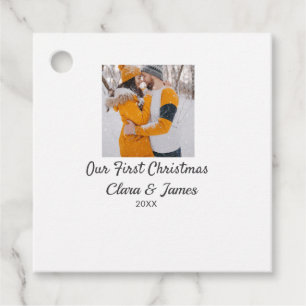 Modern boho our first Christmas photo couple name Favour Tags