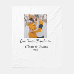 Modern boho our first Christmas photo couple name  Fleece Blanket