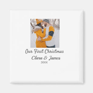 Modern boho our first Christmas photo couple name Magnet