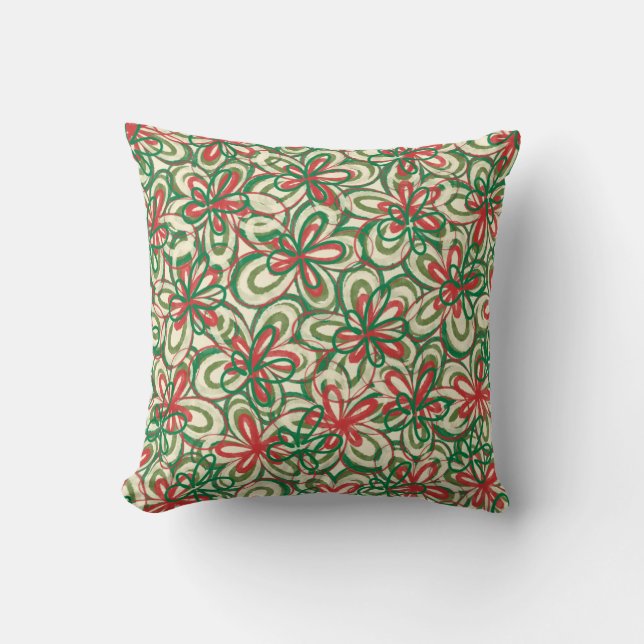 Modern Boho Painted Christmas Floral Pattern  Throw Pillow (Front)