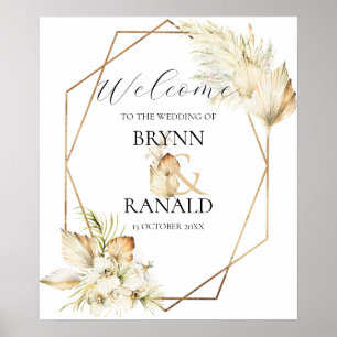 Modern Boho Palm Orchids Wedding Welcome Poster
