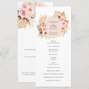 Modern Boho Pampas Grass Floral  Wedding Program