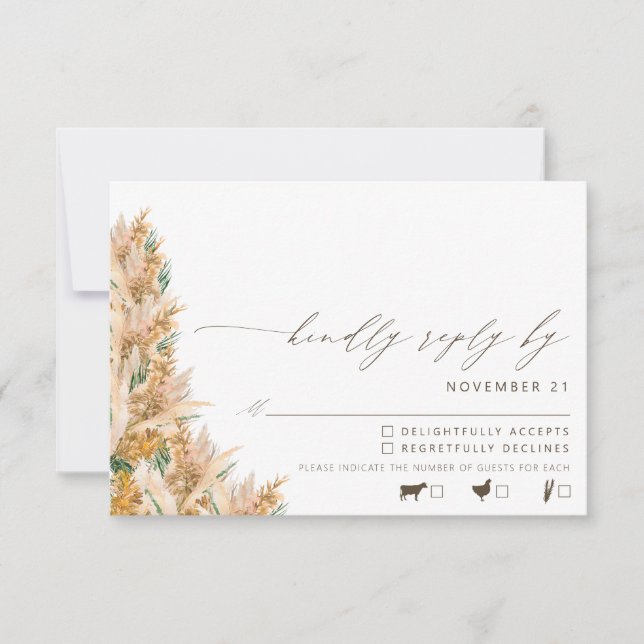 Modern Boho Pampas Grass Wedding RSVP Card (Front)