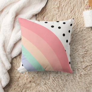 Modern Boho Pastel Rainbow and Black Polka Dot Throw Pillow