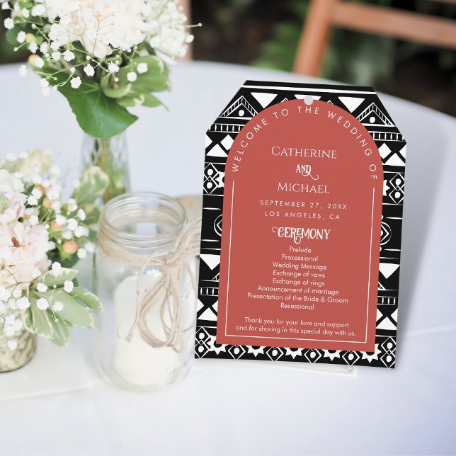 Modern Boho Pattern Wedding Arch Coral Program (Creator Uploaded)