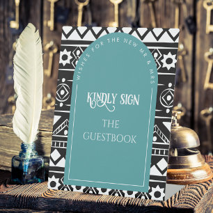 Modern Boho Pattern Wedding Arch Green Pedestal Sign
