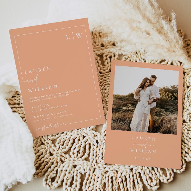 Modern Boho Peach Fuzz Photo Wedding Invitation (Creator Uploaded)