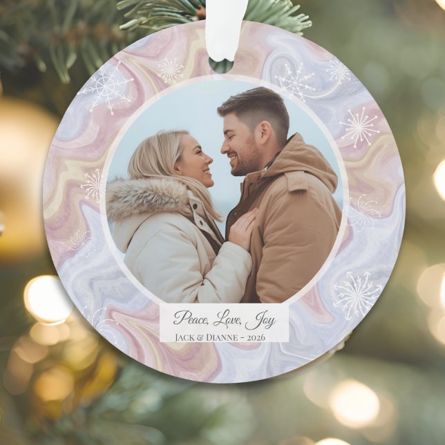 Modern Boho Personalized Photo Ornament (Modern Boho Round Acrylic Keepsake Ornament)