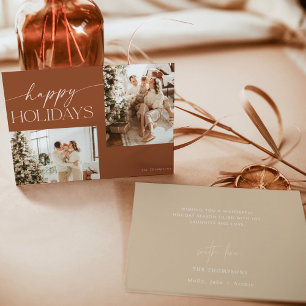Modern Boho Photo Christmas Card, Boho Terracotta Invitation
