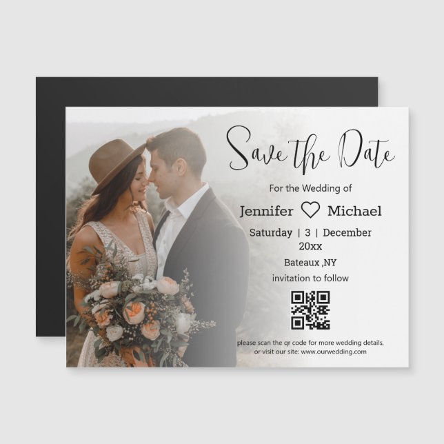 Modern Boho Photo QR Code Save the Date Magnet (Front/Back)