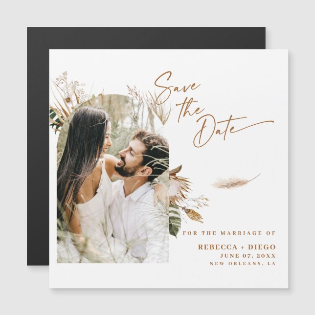 Modern Boho Photo Save The Date Magnetic Card (Front/Back)