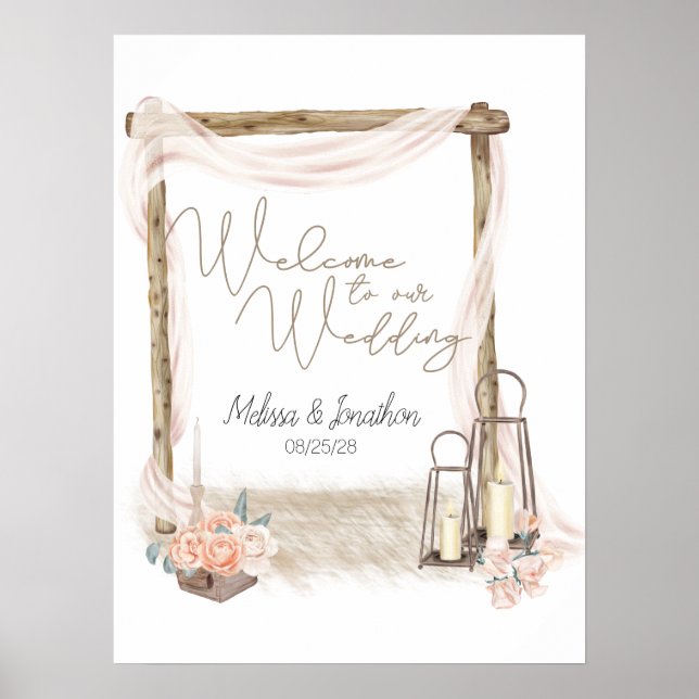 Modern Boho Pink Elegant Floral Wedding Poster (Front)
