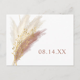 Modern Boho Pink Gold Pampas Grass Save the Date Announcement Postcard