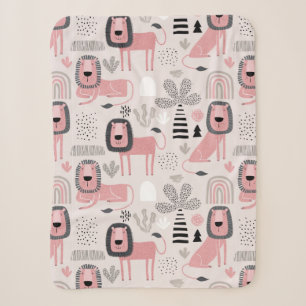 Modern Boho Pink Lions Rainbows Sherpa Blanket
