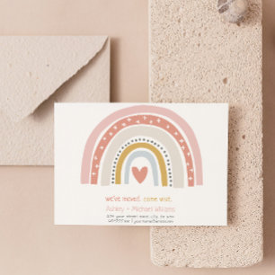 Modern Boho Pink Rainbow Moving Announcement Postcard