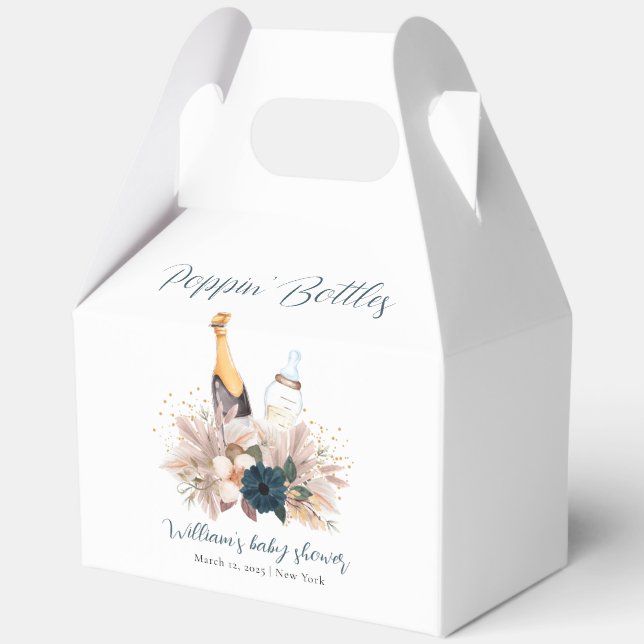 Modern Boho Poppin Champagne Bottles Baby Shower  Favor Box (Back)