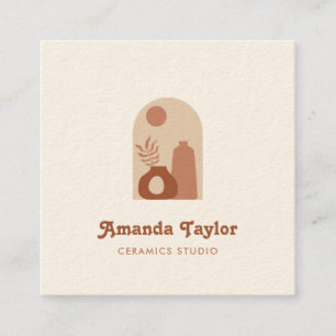 Modern Boho Pottery Terracotta Interior Design Square Business Card
