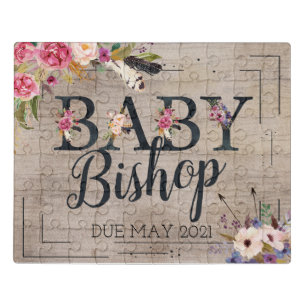 Modern Boho Pregnancy Reveal or Announcement Jigsaw Puzzle