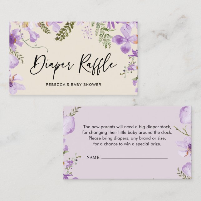 Modern Boho Purple Floral Diaper Raffle Card (Front/Back)