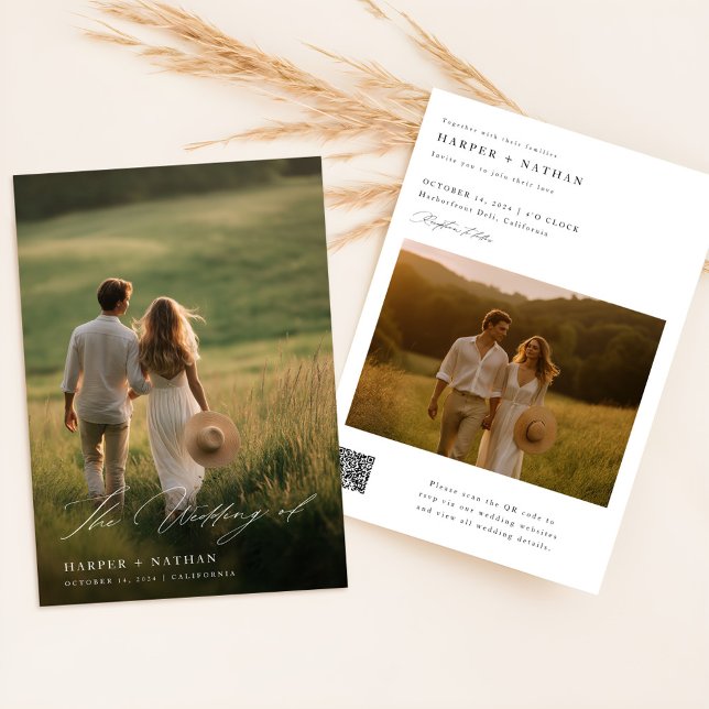 Modern Boho QR CODE Simple 2 Photo Wedding Invitation (Creator Uploaded)