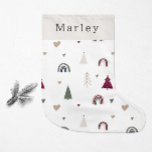 Modern Boho Rainbow And Heart Print Small Christmas Stocking<br><div class="desc">Celebrate the joy of the season with this modern boho rainbow and heart print small Christmas stocking. The unique Christmas pattern creates a touch of charm and individuality. Its simple design features classic bohemian rainbows, hearts, and trees that evoke a whimsical winter ambiance. With a clean and basic neutral layout,...</div>