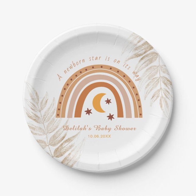Modern Boho Rainbow Baby Shower Themed Paper Plate (Front)