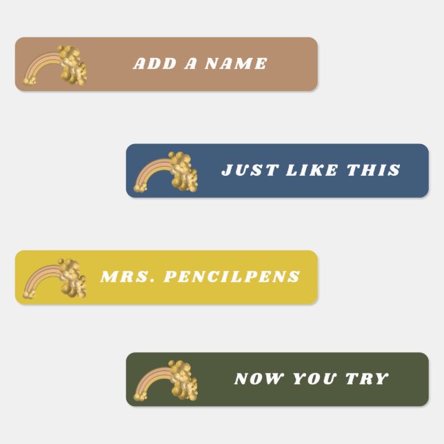 Modern Boho Rainbow Neutral Custom Name Labels (Group)