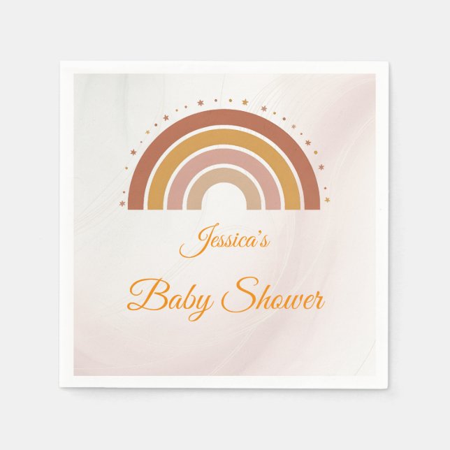 Modern Boho Rainbow Personalized Baby Shower Napkin (Front)