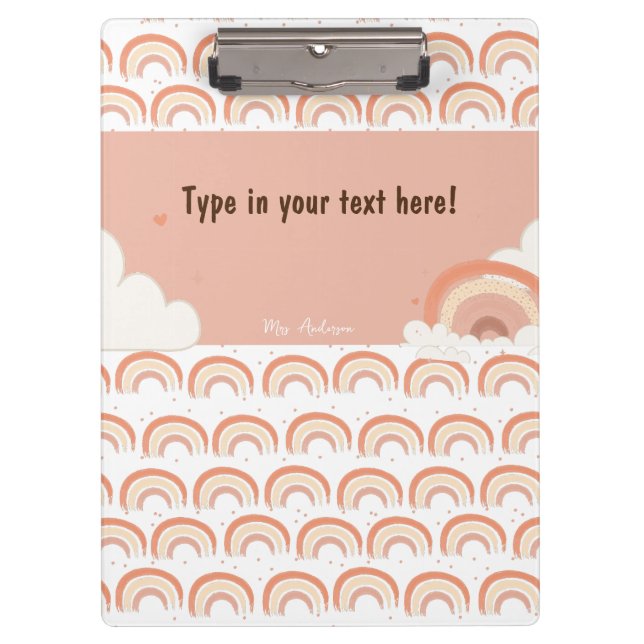 Modern Boho Rainbow Personalized Binder, custom  Clipboard (Front)