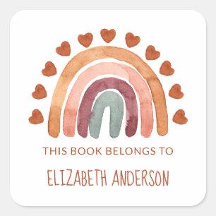 Modern Boho Rainbow Personalized School  Square Sticker