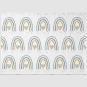 Modern BOHO Rainbow Stars Dusty Blue Mustard Boy Tissue Paper