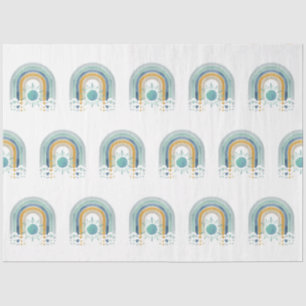 Modern BOHO Rainbow Sun Heart Dusty Blue Mustard Tissue Paper