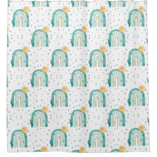 Modern Boho Rainbow Teal Blue Sun Moon Navy Stars