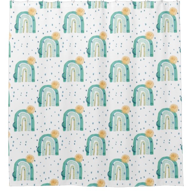 Modern Boho Rainbow Teal Blue Sun Moon Navy Stars  (Front)