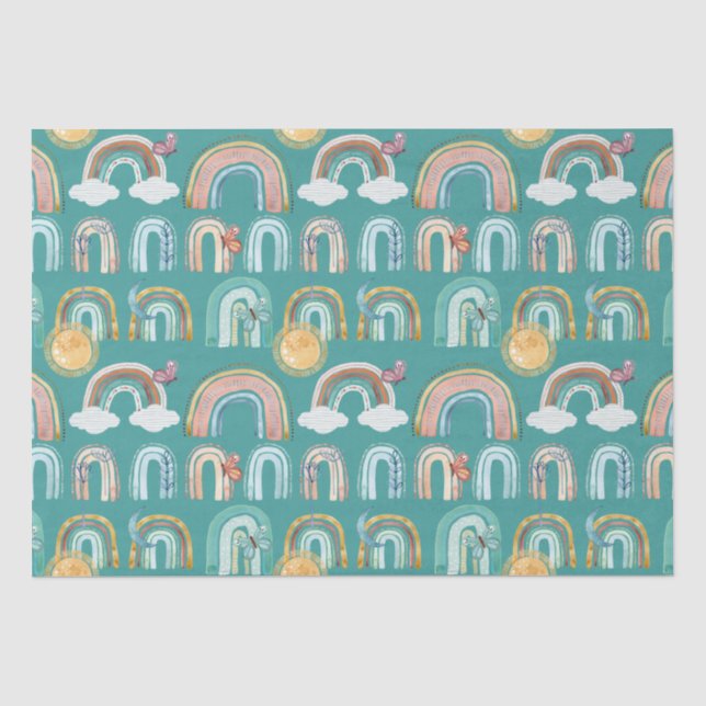 Modern Boho Rainbow Teal Terracotta Mustard Pink Tissue Paper (Front)