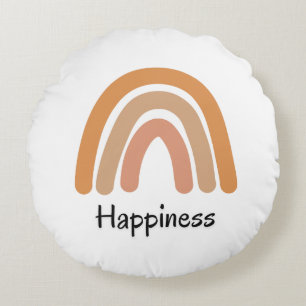 Modern boho rainbow typography round pillow