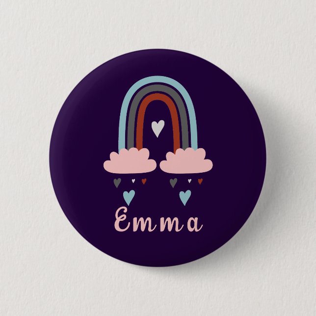 Modern Boho Rainbow with Personalized Name  2 Inch Round Button (Front)